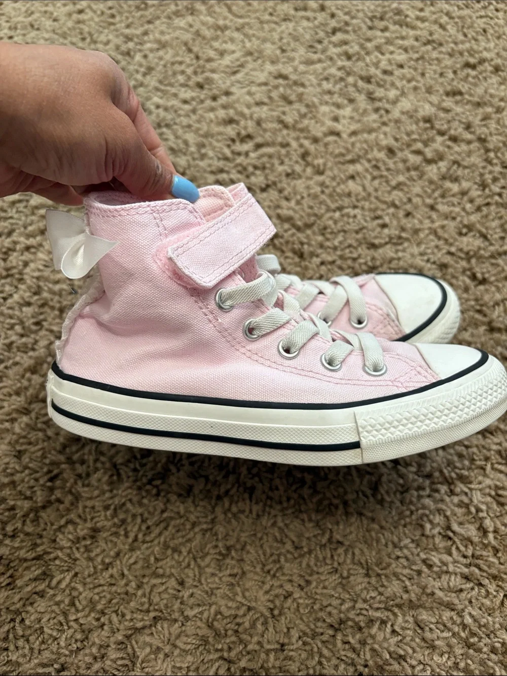 Converse Kids Pink High-Top Canvas Sneakers with Bow Accent